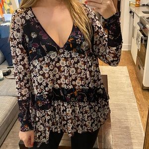 Free People Long Sleeve Floral Tunic Shirt Top XS
